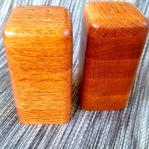 Vintage mid century modern 70's butcher block oak salt and pepper shakers